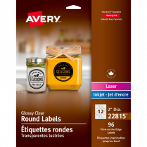 Avery&reg; Print-to-the-Edge Round Labels 2" Glossy Clear 96/pkg
