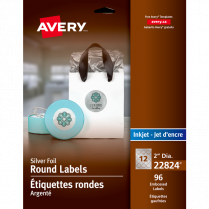 Avery&reg; Embossed Round Labels 2" Foil Silver 96/pkg