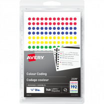 Avery&reg; Colour Coding Labels Round Non-Printable 1/4" Assorted Colours 768/pkg