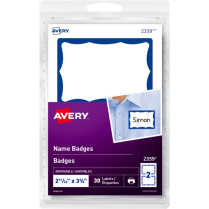Avery&reg; Name Badges 2-11/32" x 3-3/8" Blue Border 30/pkg