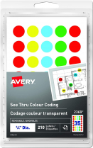 Avery&reg; See Thru Colour Coding Labels 3/4" Round Assorted Colours 210 labels/pkg