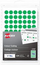 Avery&reg; Colour Coding Labels Round Non-Printable 1/2" Green 420/pkg