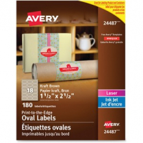 Avery&reg; Print-to-the-Edge Oval Labels 1-1/2" x 2-1/2" Kraft Brown 180/pkg