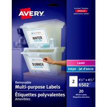Avery&reg; Removable I.D. Labels 8-1/2" x 5-1/2" White 20/pkg
