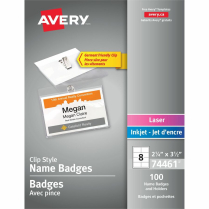 Avery Garment Friently Clip Name Badge Kit 2-1/4" x 3-1/2" 24/pkg