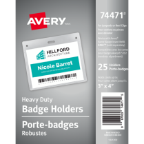 Avery&reg; Heavy Duty Name Badge Holders Horizontal 3&rdquo; x 4&rdquo; 25/pkg