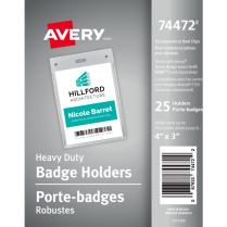 Avery&reg; Heavy&reg; Duty Name Badge Holders Vertical 4" x 3" 25/pkg