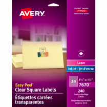 Avery&reg; Easy Peel&reg; Clear Labels Square 1-1/2" x 1-1/2" 240/pkg
