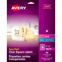 Avery&reg; Easy Peel&reg; Clear Labels Square 3" x 3" 60/pkg