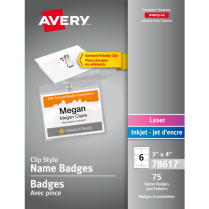 Avery&reg; Name Badge Kit Clip Holder 3" x 4" 75/box