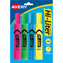 Avery&reg; HI-LITER&reg; Chisel Tip Assorted Colours 4/pkg