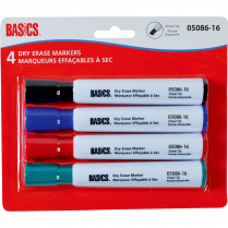 Basics&reg; Dry Erase Whiteboard Markers Chisel Tip Assorted Colours 4/pkg