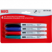 Basics&reg; Dry Erase Pen Style Markers Fine Assorted Colours 4/pkg