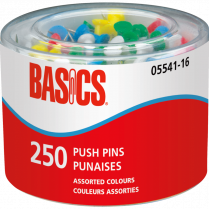 Basics&reg; Push Pins Assorted 250/tub
