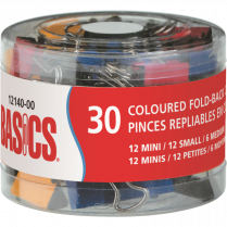 Basics&reg; Coloured Fold-Back Clips Assorted Sizes 30/tub