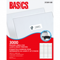 Basics&reg; Mailing Labels Laser 2-5/8" x 1" 3,000/box