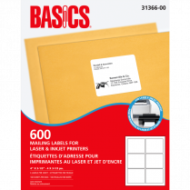 Basics&reg; Mailing Labels Laser 4" x 3-1/3" 600/box