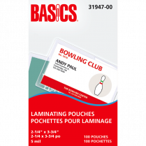 Basics&reg; Laminating Pouches 5mil 2-1/4" x 3-3/4" 100/pkg
