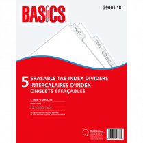 Basics&reg; Erasable Tab Index Dividers White 5 Tabs