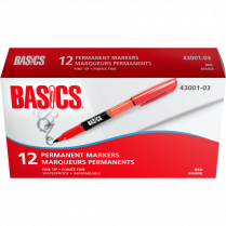 Basics&reg; Permanent Markers Pen Style Fine Tip Red 12/box