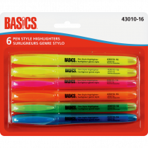 Basics&reg; Pen Style Highlighters Assorted Colours 6/pkg