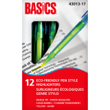 Basics&reg; Eco-Friendly Pen Style Highlighters Yellow 12/box