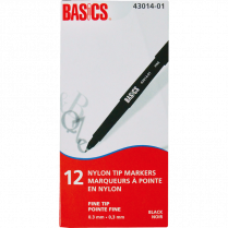 Basics&reg; Nylon Tip Markers Fine Tip Black 12/box