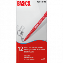 Basics&reg; Nylon Tip Markers Fine Tip Red 12/box