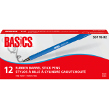 Basics&reg; Rubber Barrel Stick Pen Fine Point Blue 12/box