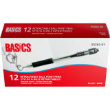 Basics&reg; Retractable Ball Point Pens Medium Point Black 12/box