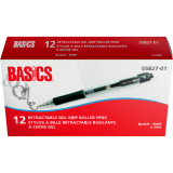 Basics&reg; Retractable Gel Grip Roller Pens 0.7 mm Black 12/box