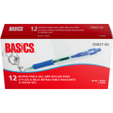 Basics&reg; Retractable Gel Grip Roller Pens 0.7 mm Blue 12/box