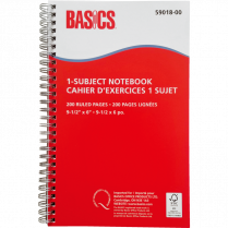 Basics&reg; 1-Subject Notebooks 9-1/2" x 6" 200 pages Red 5/pkg