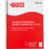 Basics&reg; 1-Subject Notebooks 80 pages 10-1/2" x 8" Red 5/pkg
