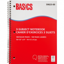 Basics&reg; 3-Subject Notebooks 10-1/2" x 8" 108 pages Red 5/pkg