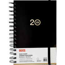 Basics&reg; Daily Diary Flexible Cover 8" x 5" Bilingual Black