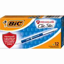 Bic&reg; PrevaGuard&trade; Clic Stic&reg; Retractable Ball Point Pens Medium Point Blue 12/box