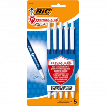 Bic&reg; PrevaGuard&trade; Clic Stic&reg; Retractable Ball Point Pens Medium Point Blue 5/pkg