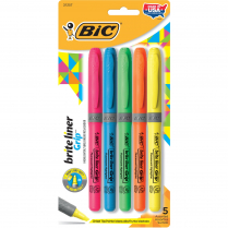 BIC Brite Liner Grip Highlighters Assorted 5/set