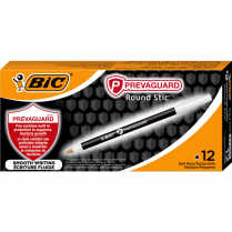 Bic&reg; PrevaGuard&trade; Round Stic Ball Point Pens Medium Black 12/box