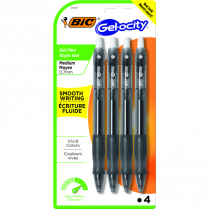 BIC&reg; Gel-ocity&reg; Long-Lasting Retractable Gel Pens 0.7 mm Black 4/pkg