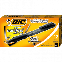 Bic&reg; SoftFeel&reg; Retractable Ball Point Pen Medium Point Black 12/box