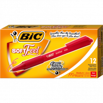 Bic&reg; SoftFeel&reg; Retractable Ball Point Pen Medium Point Red 12/box