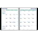 Blueline&reg; Essential Monthly Diary Twin Wire Soft Cover 11" x 9-1/16" Bilingual Black