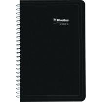 Blueline&reg; Essential Daily Diary Spiral Bound Soft Cover 8" x 5" Black Bilingual