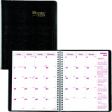 Brownline&reg; Essential Monthly Diary 14 Month Twin Wire 8-7/8" x 7-1/8" English Black