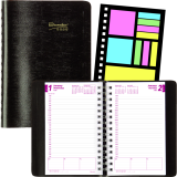 Brownline&reg; Essential PlannerPlus Daily Diary Twin Wire Soft Cover 5" x 8" English Black