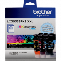 Brother INKvestment Inkjet Cartridge LC3033PKS XXL Super High Yield Cyan, Yellow, Magenta 3/pkg