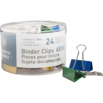 Business Source Binder Clips 1-1/4" Assorted Colours 24/pkg