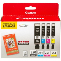 Canon Inkjet Cartridge & Paper Pack PGI-250 CLI-251 Black, Cyan, Yellow, Magenta